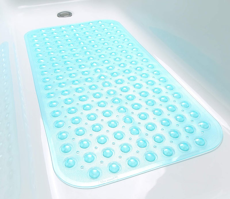 TIKE SMART Large Non-Slip Bathtub & Shower Mat 31 inch x16 inch (Smooth/Non-Textured Tubs Only) Safe, Clean, Machine-Washable, Superior Grip&Drainage, Vinyl, Transparent Aqua/Blue-Green, Medium - Image 4